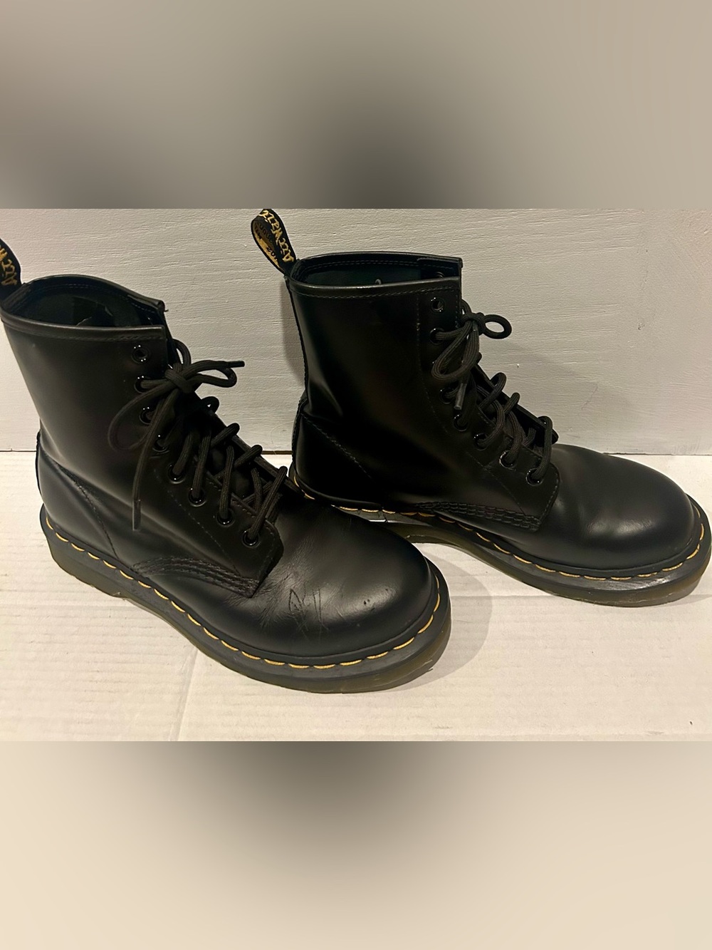 Dr. Martens Black Combat Boots with Yellow Stitching